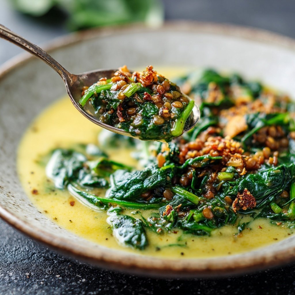 Abendessen vegetarisch mit Linsensauce