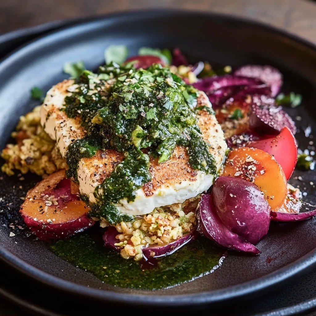 Panierter Feta mit Rotkohl und Salsa verde