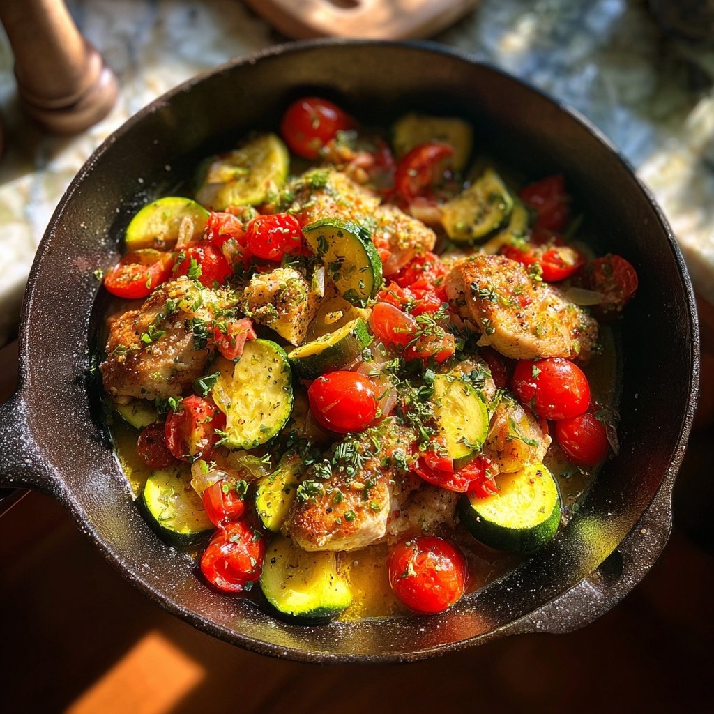 Kalorienarme Hähnchenpfanne Mit Zucchini Und Tomaten