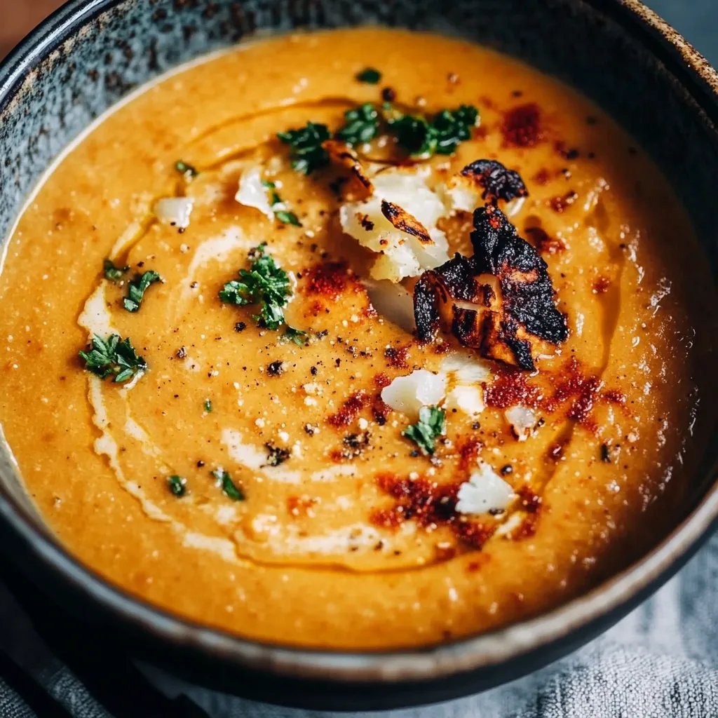 Ofenblumenkohl-Suppe mit gerösteter Paprika