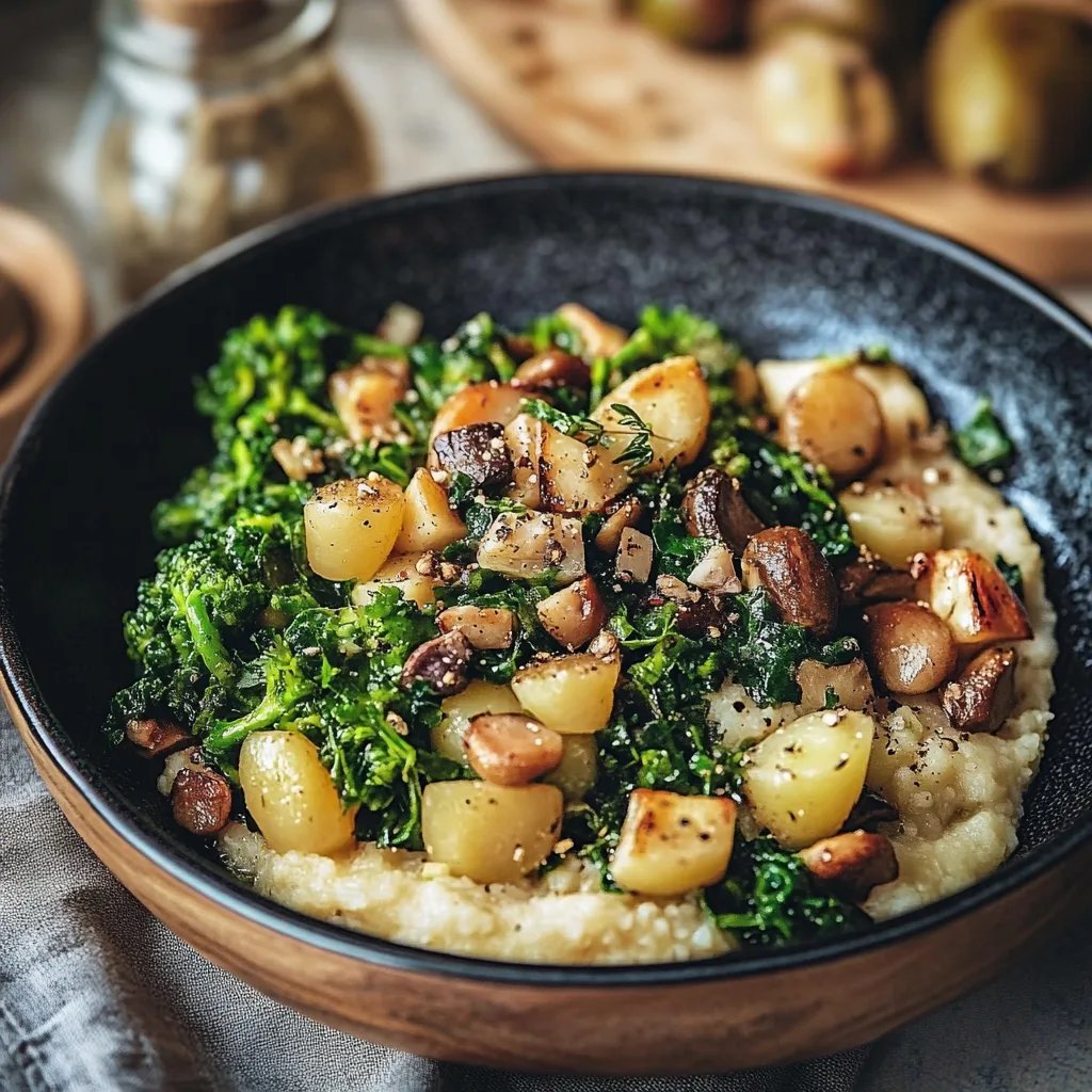 Pilzpfanne mit Rosenkohl & Kartoffelpüree