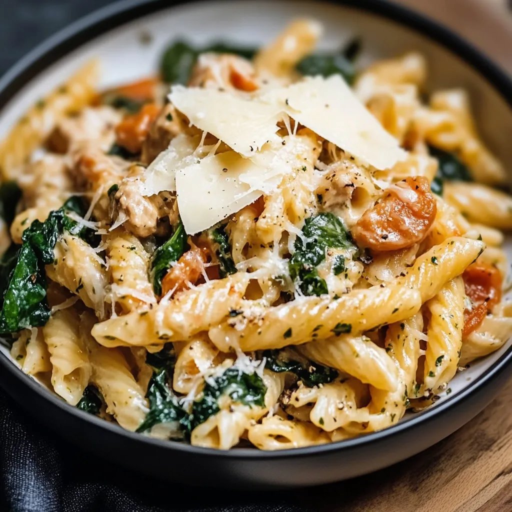 Frischkäse Spinat Hähnchen Pasta