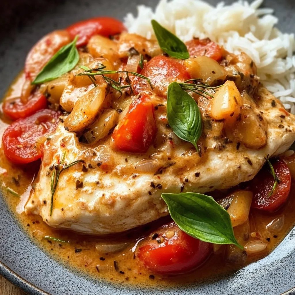 Hähnchen mit Reis und Tomaten